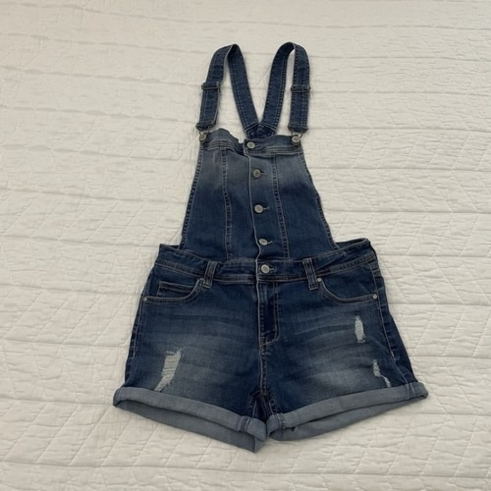 Women's Celebrity Pink Denim Shortalls Blue S High Rise Stretch Pockets Cuffed